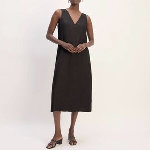 Everlane linen v-neck/v-back midi sleeveless black dress